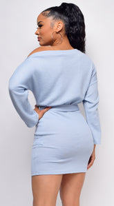 Koreen Blue Off Shoulder Long Sleeve Dress